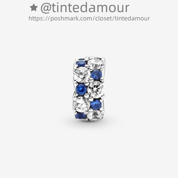Pandora Clear & Blue Sparkling Clip Charm|Pendant - Picture 4 of 4